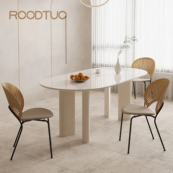 Мебель для столовой в минималистском кремовом стиле Прямоугольный Обеденный стол Мебель для дома Ресторан Гранитный Мраморный стол
