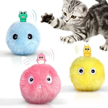 Милые пушистые плюшевые игрушки-мячики для кошек со звуками животных, Интерактивные чирикающие шарики, Кикеры для кошек, Писклявый мячик для домашних животных