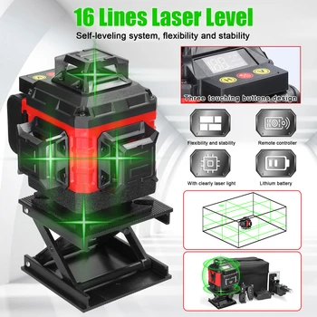 Многофункциональный 16-линейный лазерный уровень, 3-градусная самовыравнивающаяся машина, Инструмент для выравнивания литиевой батареи, Всенаправленная наклейка на стену с грунтом