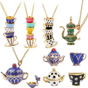 Модные украшения, ожерелье с эмалевой глазурью, серьги-гвоздики, подвески для чайников, Универсальные женские креативные украшения