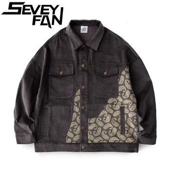 Мужская куртка SEVEYFAN, куртки в стиле хип-хоп, мужские ретро, нерегулярные, с цветком Кешью, в стиле пэчворк, верхняя одежда с отложным воротником, уличная одежда для пар