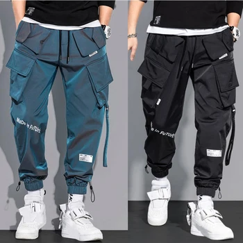 Мужские брюки-карго, модные брюки в стиле хип-хоп с множеством карманов, модная уличная одежда, однотонные спортивные штаны, джоггеры, мужские повседневные хлопчатобумажные брюки