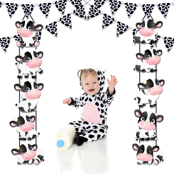 Мультяшный узор молочной коровы, занавески, дверные купе, сельскохозяйственные животные, Подвесные баннеры на крыльце, детский душ, украшение для вечеринки по случаю Дня рождения