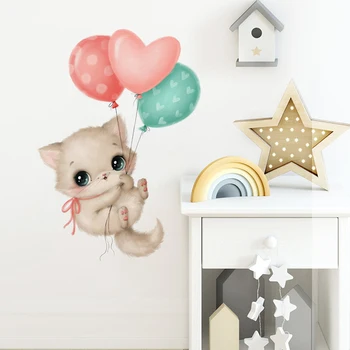 Наклейки на стену с изображением милого кота из мультфильма 