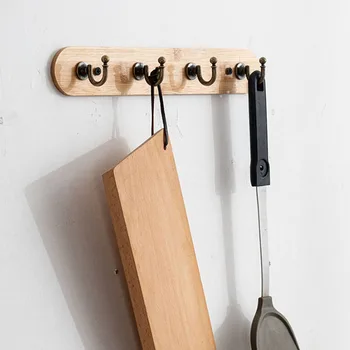Настенная деревянная вешалка, крючки, Органайзер для хранения, держатель для ключей, Аксессуары для дома, бесплатная установка, вешалка для одежды, Бамбуковая деревянная вешалка