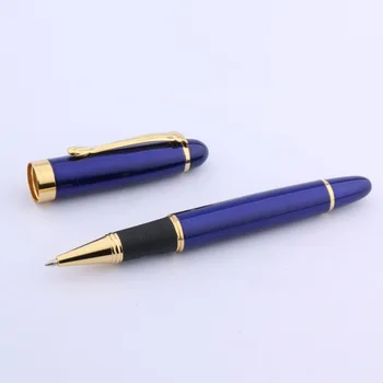 новая высококачественная металлическая подарочная золотисто-синяя офисная ручка-роллер