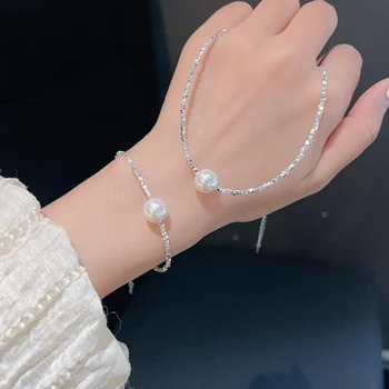 Новая оптовая мода, простой натуральный пресноводный Жемчуг неправильной формы, браслет-ожерелье из стерлингового серебра 925 пробы, набор