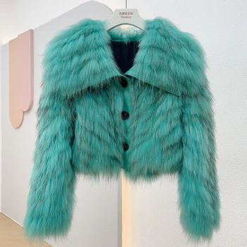 Новое поступление, модная женская зимняя меховая полоска, сшитая из натурального меха Енота, Короткая куртка, шуба с длинным рукавом