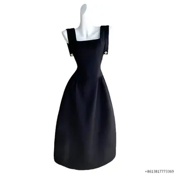 Новое черное летнее платье без рукавов для женщин высокого класса и стильного вида. Тонкое и длинное плиссированное платье