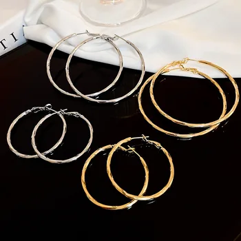 Новые простые большие металлические серьги-кольца для женщин, модные украшения, серьги-кольца с настоящим золотым покрытием, Ювелирные изделия Оптом