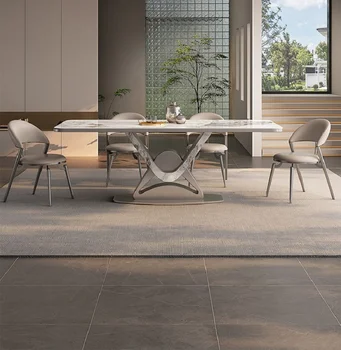 Обеденный стол в итальянском стиле из каменной доски, современная и простая высококачественная прямоугольная комбинация домашнего обеденного стола и стула