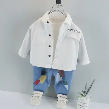 Осенняя одежда 2020 года для маленьких мальчиков, Официальная детская рубашка для джентльменов, Брюки, Джинсы, 2 шт./компл. Детской одежды, Хлопковые детские костюмы для отдыха