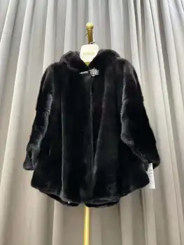 Пальто из натуральной кожи, женское зимнее норковое пальто из натурального меха, женское длинное теплое черное пальто средней длины