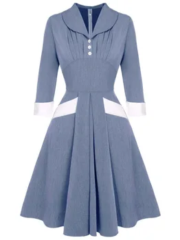 Платье из джинсовой ткани с V-образным вырезом и пуговицами, плиссированное платье с синим подолом, женская весна 2023, милая элегантная уличная одежда, Прямая поставка, Оптовая продажа № 779