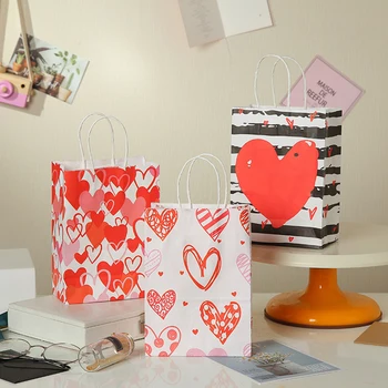 подарочные пакеты по 4шт, пакеты из крафт-бумаги, украшения на День Святого Валентина, пакеты для печенья в виде сердечка, пакет для конфет на День рождения, упаковка подарков, Свадьба
