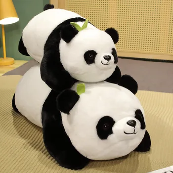 Прекрасная плюшевая игрушка в виде панды из бамбуковых листьев, мягкое чучело животного, милая подушка для сна в виде панды, Сувенирная кукла из зоопарка, игрушки для детей, рождественский подарок для девочек