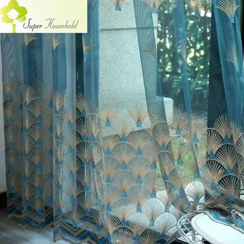 Простая шифровальная вышивка Princess Fan, Тюлевая ширма на окне, синие кофейные шторы для гостиной, Вуалевые шторы для спальни на заказ