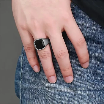 Простое мужское кольцо с черным кристаллом и цирконием в стиле панк-рок, гладкое массивное кольцо на палец, модные мужские украшения в стиле хип-хоп-панк.
