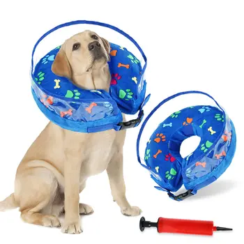 Регулируемый надувной ошейник с мягким конусом для собак после операции, защитный ошейник с конусом для собак, защитный головной убор для предотвращения укусов