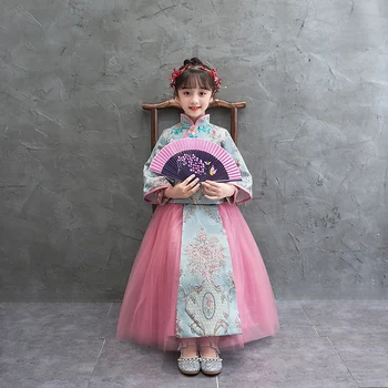 Рождественское платье для девочек на день рождения, свадебное платье для девочек в цветочек, вечерние детские платья для девочек, китайская новогодняя одежда Hanfu