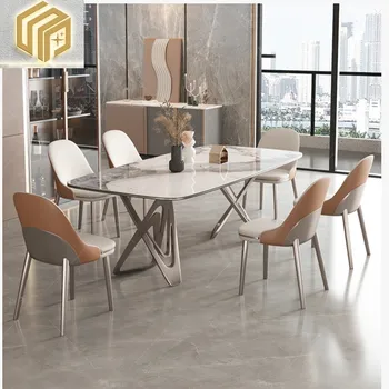 Роскошный обеденный стол из каменной плиты, роскошный отель, современный прямоугольный стол высокого класса, обеденный стул, обеденный стол