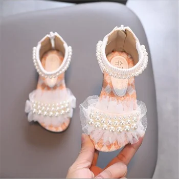 Сандалии на плоской подошве с жемчугом для девочек, Летние новые белые туфли для танцев для девочек-принцесс 2023 г.