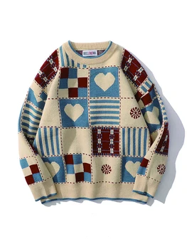 Свободные геометрические узоры любви, свитер без капюшона в стиле ретро Harajuku Y2K в готическом повседневном стиле