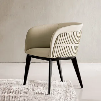 Скандинавские кожаные обеденные стулья для ресторанной мебели, стул для отдыха со спинкой, дизайнерский легкий Роскошный стул для дома, спальни, ресторана.
