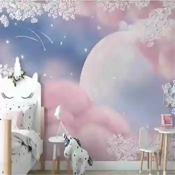 Скандинавские фэнтезийные обои с сакурой для детской комнаты Розовые облака Звездное небо Фон детской комнаты Обои для домашнего декора Фреска
