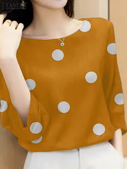 Стильных женщин в горошек блузка 2023 ZANZEA летние элегантные дамы офис рубашка мода o-образным вырезом 3/4 рукавом blusas топы партия