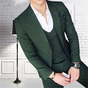 Сшитые на заказ темно-зеленые мужские костюмы, приталенный блейзер для выпускного вечера жениха, вечернее роскошное платье, одежда 3 шт.