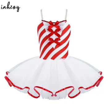 Танцевальное платье-пачка в полоску с пайетками для девочек, Гимнастическая Балетная одежда для фигурного катания, платья для Рождественской вечеринки, костюм из Леденцовой трости