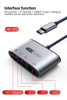 Устройство чтения SD-карт USB-C 4 в 1 USB OTG-адаптер, совместимый с SD / TF картой с зарядным портом, устройство чтения карт памяти для камеры ноутбука