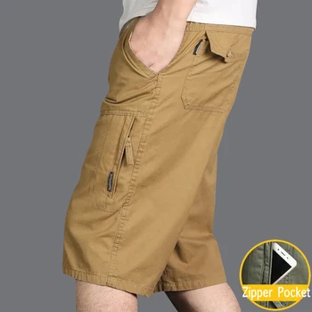 Хлопковые шорты до колена для мужчин с карманом на молнии-карго 5XL 6XL, камуфляж большого размера, большие и высокие Тактические спортивные шорты, брюки