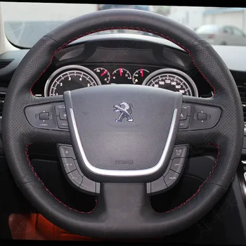 Черный нескользящий кожаный чехол на руль автомобиля ручной работы для Peugeot 508 2011-2018 508 SW 2011-2018