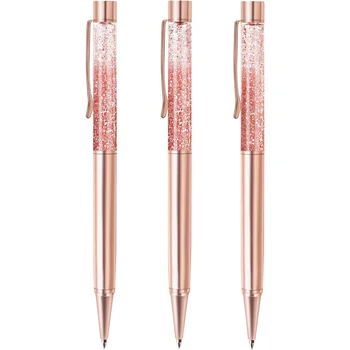 Шариковые ручки из розового золота, металлическая ручка с блестками, динамическая ручка с жидким песком, с заправкой черными чернилами, канцелярские принадлежности, Подарочные ручки На Рождество