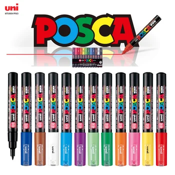 Япония Uni Posca Paint Marker Pen, PC-1M PC-3M PC-5M PC-8K 17K, Набор Цветов для раскрашивания Рекламных Ручек 7/8/12/15/21/24/28/29