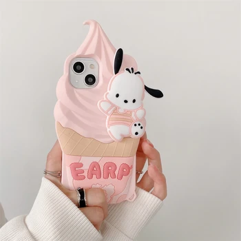 Япония милая 3D белая собака вкусное розовое мороженое силиконовый чехол для телефона iPhone 11 12 13 14 Pro Max Забавный креативный мультяшный чехол